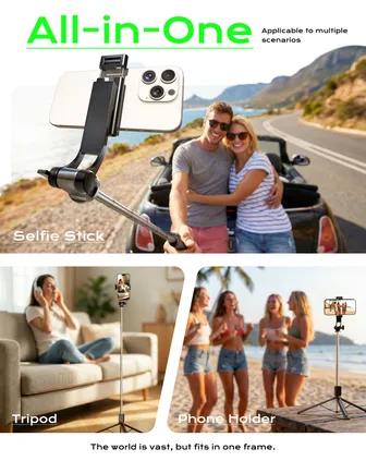 Selfie Stick & Hand Tripod, 170 cm Portable Tripod for Smartphone with Wireless Remote Shutter, Compatible with iPhone/Android