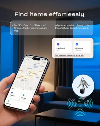 Key Finder Smart Tag, Compatible with Apple Find My (iOS Only), for Suitcases/Bags/Keys/Children's Backpacks, Replaceable Battery, Black