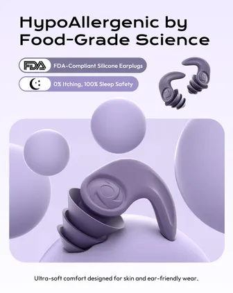 Ear Plugs for Sleeping Against Snoring & Noise - Ear Plugs Swimming Non-Slip Seat for Side Sleepers, Swimming and Sports - Ideal for Travel, Office and Exercise Purple