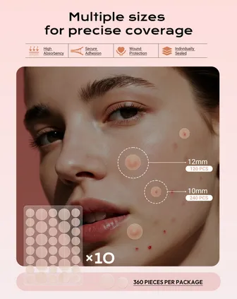 Invisible Pimple Patch - Hydrocolloid Plaster Waterproof & Breathable, Strong Absorption, Residue-Free, Acne Treatment (10 mm & 12 mm, 360 Pimple Patches)