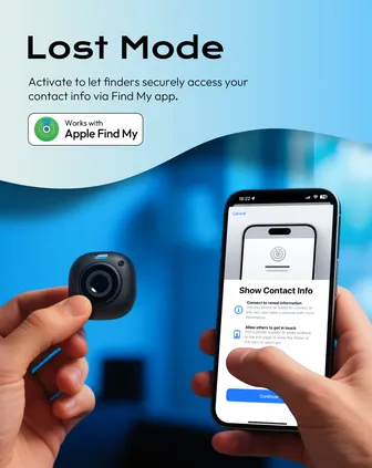 Key Finder Smart Tag, Compatible with Apple Find My (iOS Only), for Suitcases/Bags/Keys/Children's Backpacks, Replaceable Battery, Black