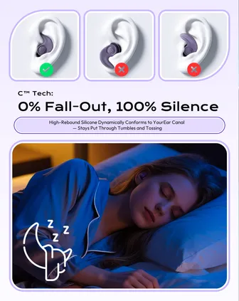 Ear Plugs for Sleeping Against Snoring & Noise - Ear Plugs Swimming Non-Slip Seat for Side Sleepers, Swimming and Sports - Ideal for Travel, Office and Exercise Purple