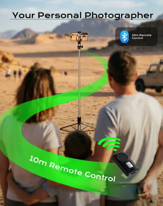 Selfie Stick & Hand Tripod, 170 cm Portable Tripod for Smartphone with Wireless Remote Shutter, Compatible with iPhone/Android